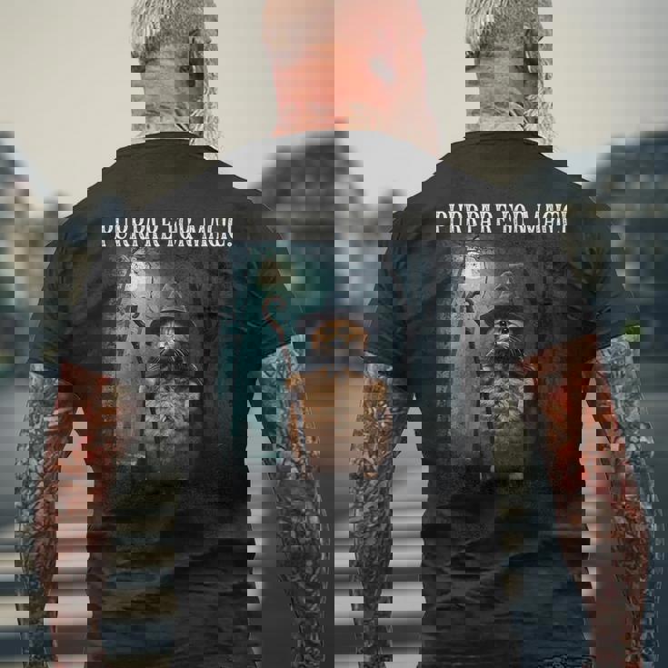 マジック・ファニー・ウィザード・キャットのためにパープレイしよう メンズTシャツ バックプリント 高齢者への贈り物