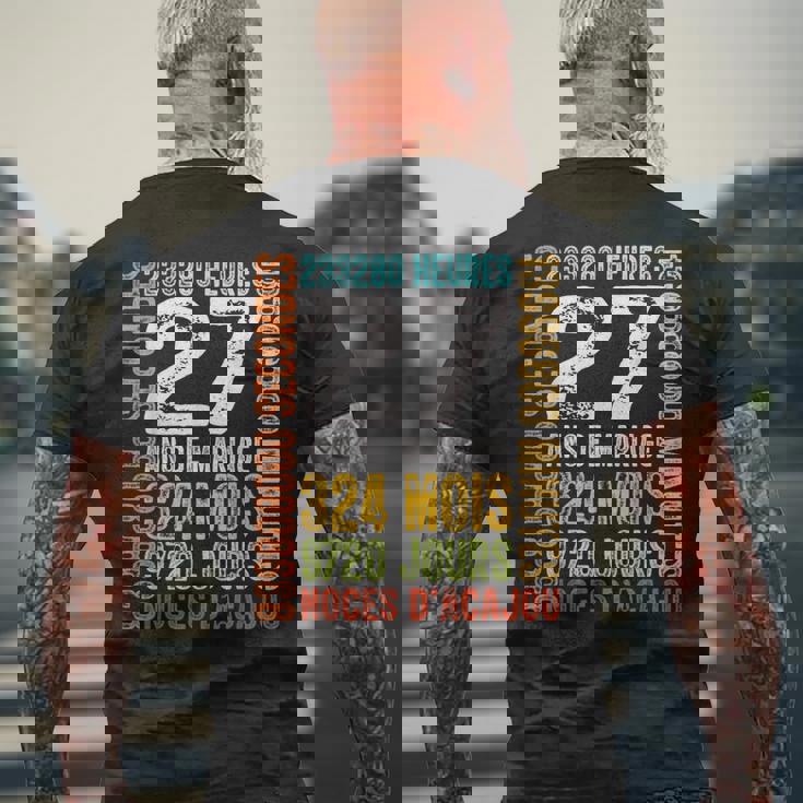 マホガニー結婚記念日、結婚27年プレゼント メンズTシャツ バックプリント 高齢者への贈り物