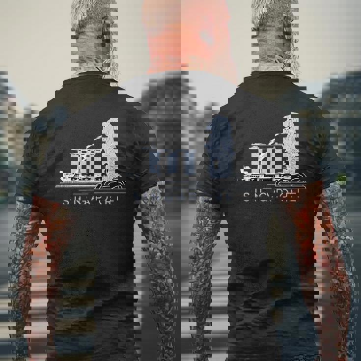 マリーナベイサンズ、マーライオンのスカイラインデザイン、象徴的なシンガポール メンズTシャツ バックプリント 高齢者への贈り物