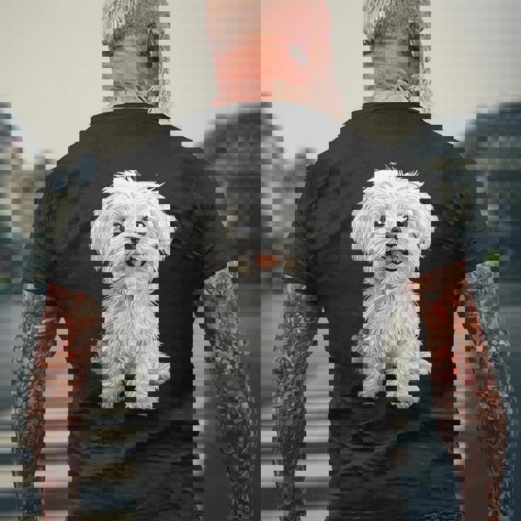 マルチーズ 犬 グラフィック ペット イラスト マルチーズ メンズTシャツ バックプリント 高齢者への贈り物