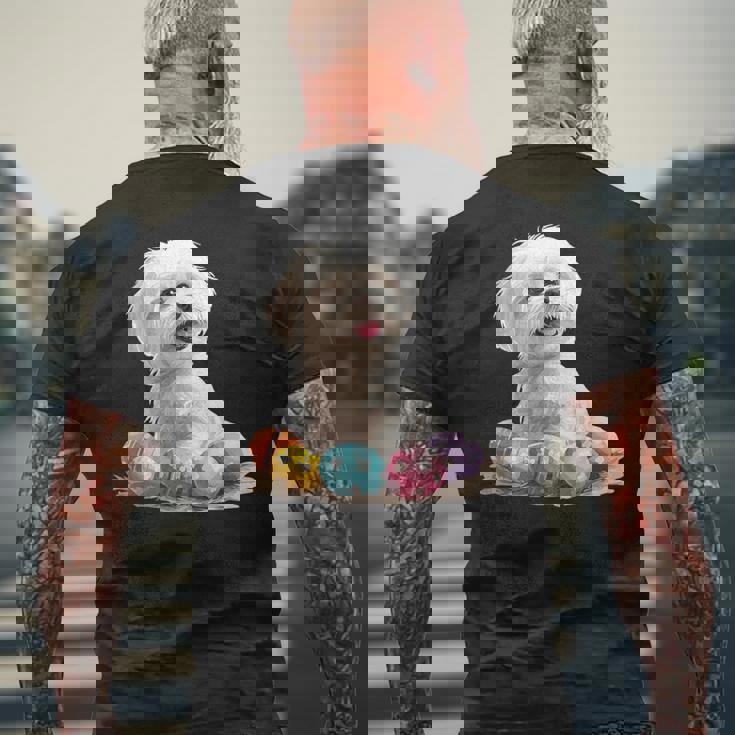 マルチーズ 犬 犬種 ハッピーイースター メンズ レディース キッズ メンズTシャツ バックプリント 高齢者への贈り物