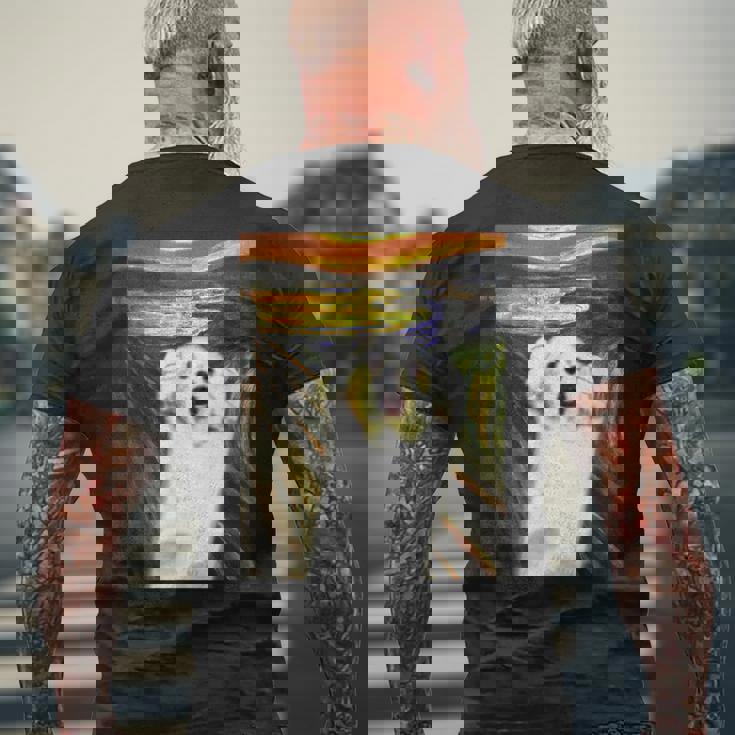 マルチーズ 面白いtシャツ 犬 ムンクの叫び かわいい メンズ 子供 おもしろ 服 グッズ ネタ わんこ メンズTシャツ バックプリント 高齢者への贈り物