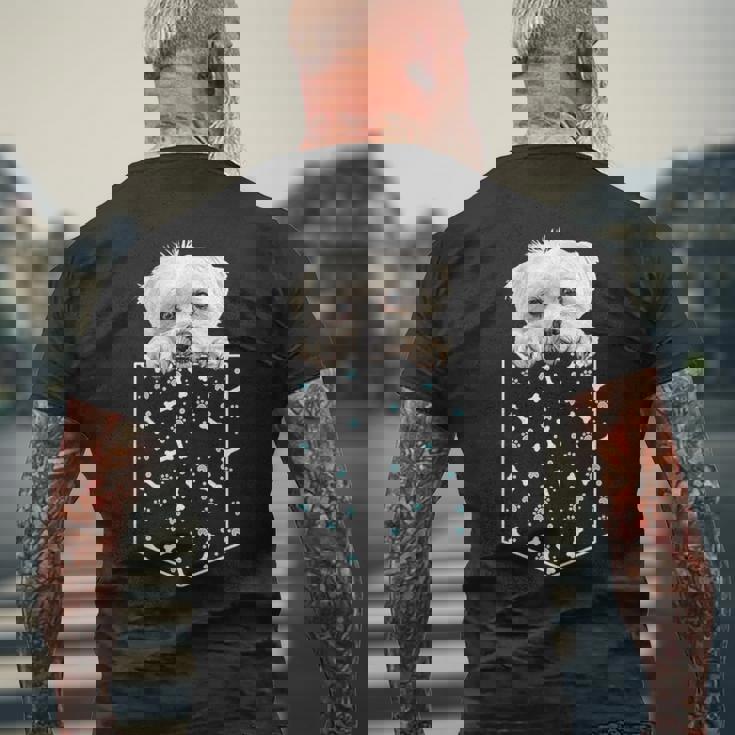 マルチーズ犬ポケット子犬の顔ペット愛好家 メンズTシャツ バックプリント 高齢者への贈り物