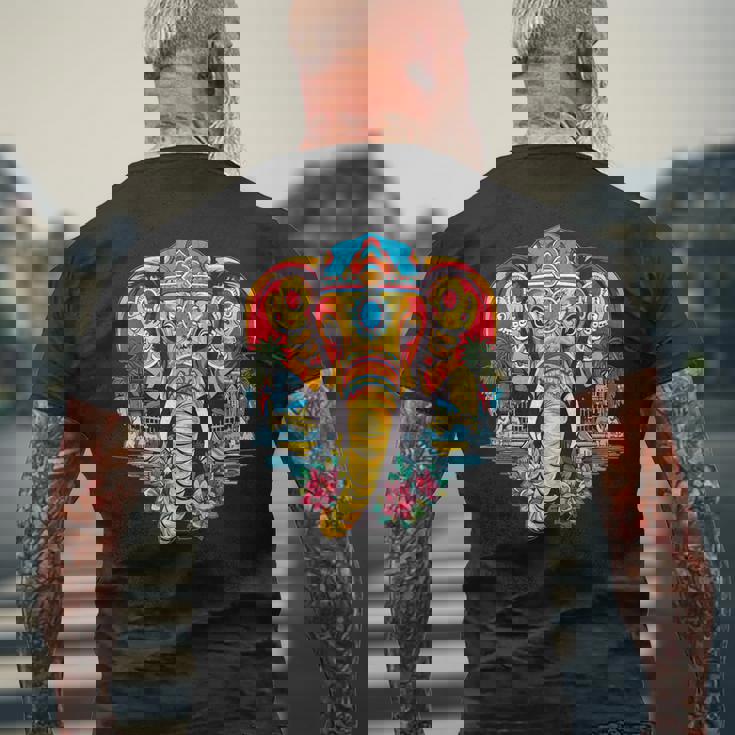 マンダラ タイ 象 恋人 タイ バックパッカー メンズTシャツ バックプリント 高齢者への贈り物