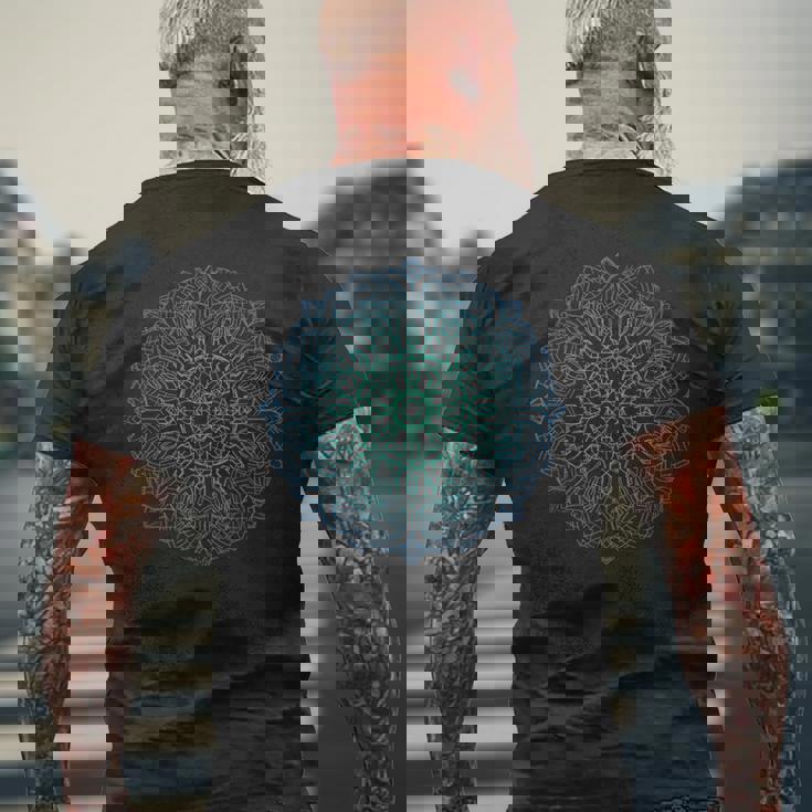 マンダラ神聖幾何学瞑想 メンズTシャツ バックプリント 高齢者への贈り物