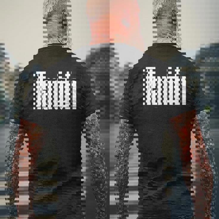 マンドリン ミュージシャン ブルーグラス インディ ファニー プレクトラム メンズTシャツ バックプリント 高齢者への贈り物