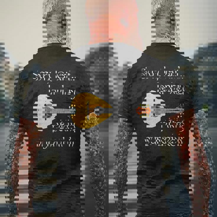 マンドリンピッキング ミュージシャン 音符 フォークミュージック メンズTシャツ バックプリント 高齢者への贈り物