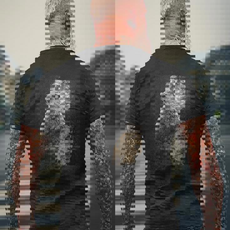 マーモット イラスト ムーン マーモット げっ歯類 マンケイ メンズTシャツ バックプリント 高齢者への贈り物