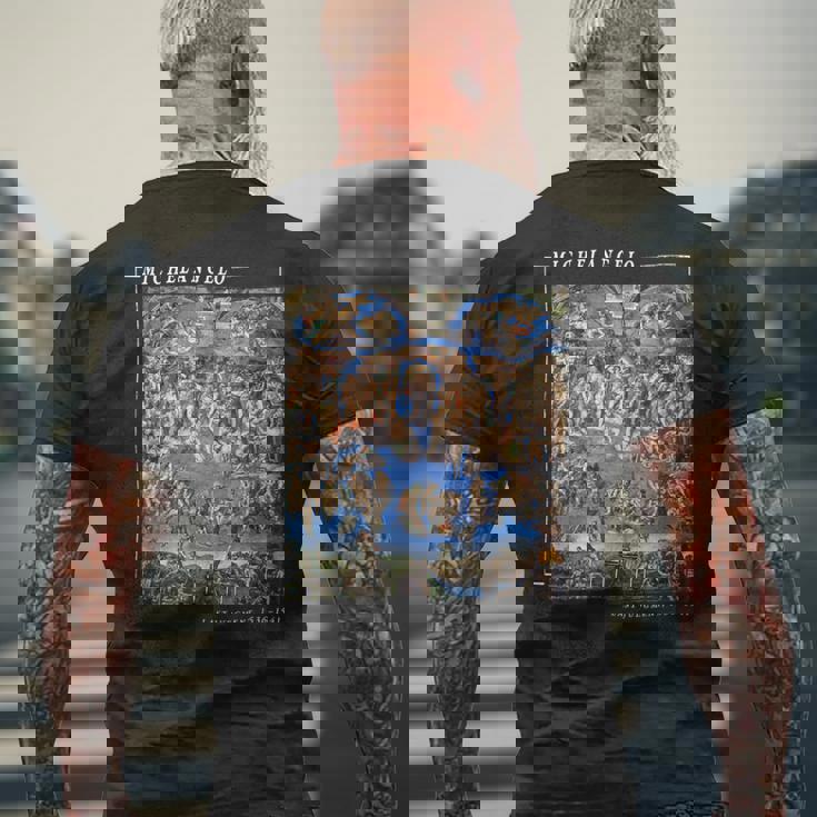 ミケランジェロ 絵画 最後の審判 美術愛好家のために メンズTシャツ バックプリント 高齢者への贈り物