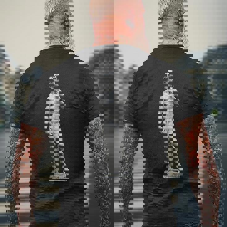 ミケランジェロのダビデ像 巨大なピクセル化されたペニス メンズTシャツ バックプリント 高齢者への贈り物