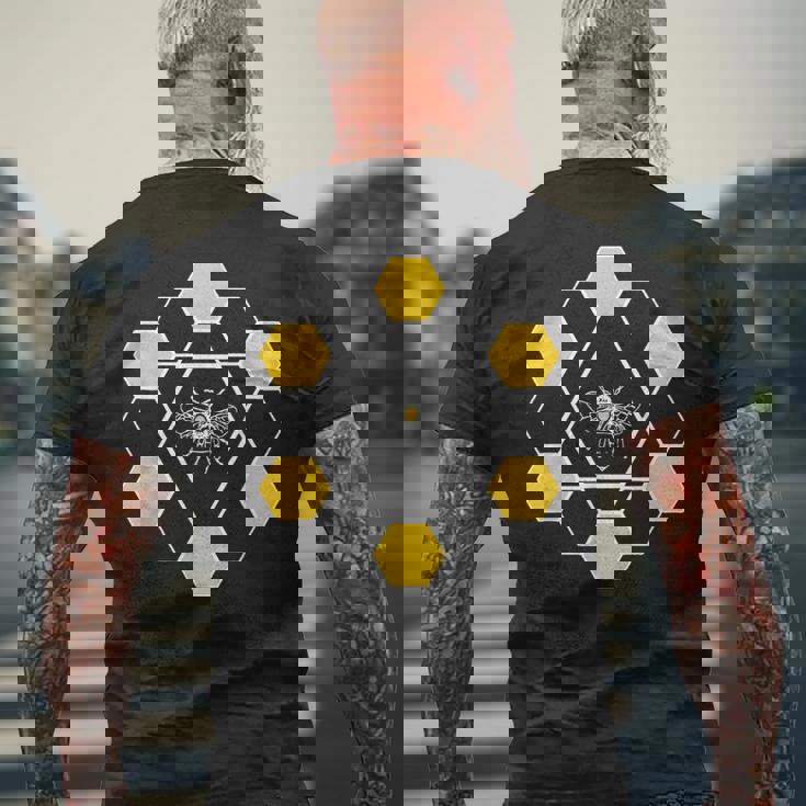 ミツバチユーモア六角形ナチュラルスタイル メンズTシャツ バックプリント 高齢者への贈り物