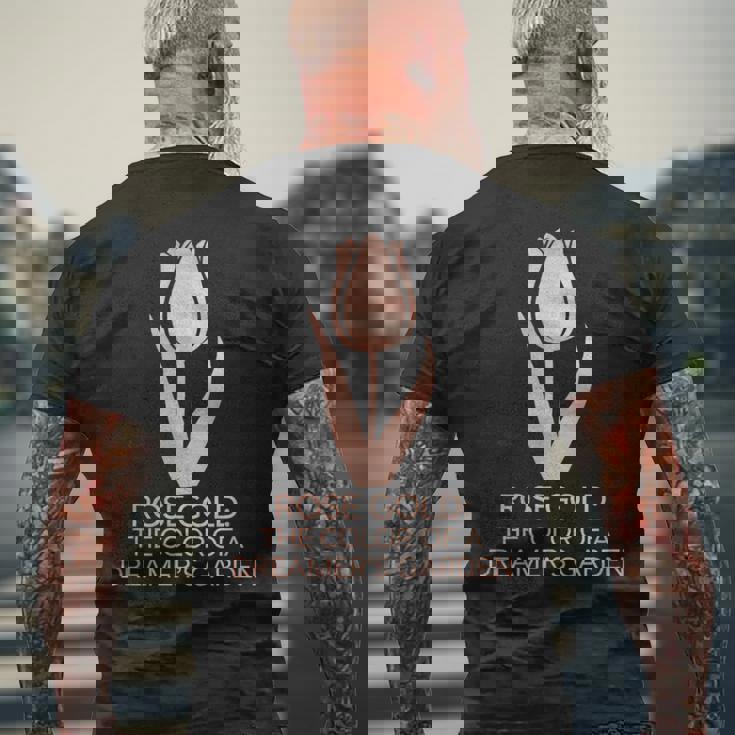 ミニマリスト フローラル ローズ ゴールド ドリーマーズ ガーデン チューリップアート メンズTシャツ バックプリント 高齢者への贈り物