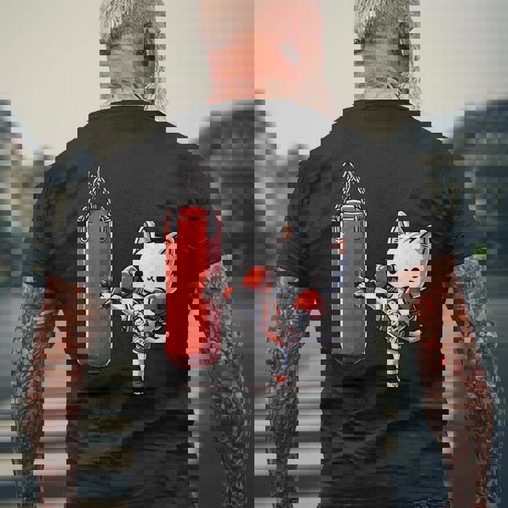 ムエタイ猫、キックボクシング メンズTシャツ バックプリント 高齢者への贈り物