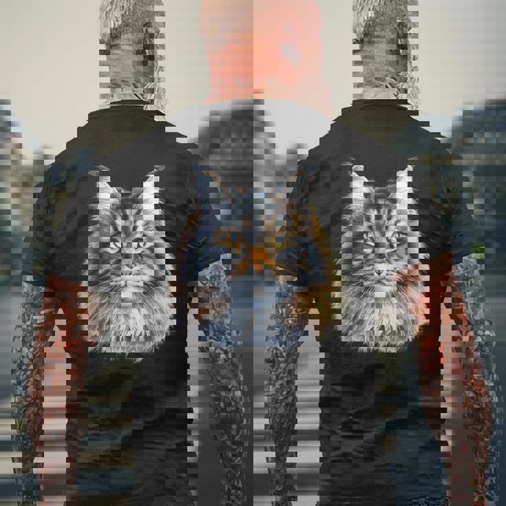 メインクーン 猫の肖像画 メンズTシャツ バックプリント 高齢者への贈り物