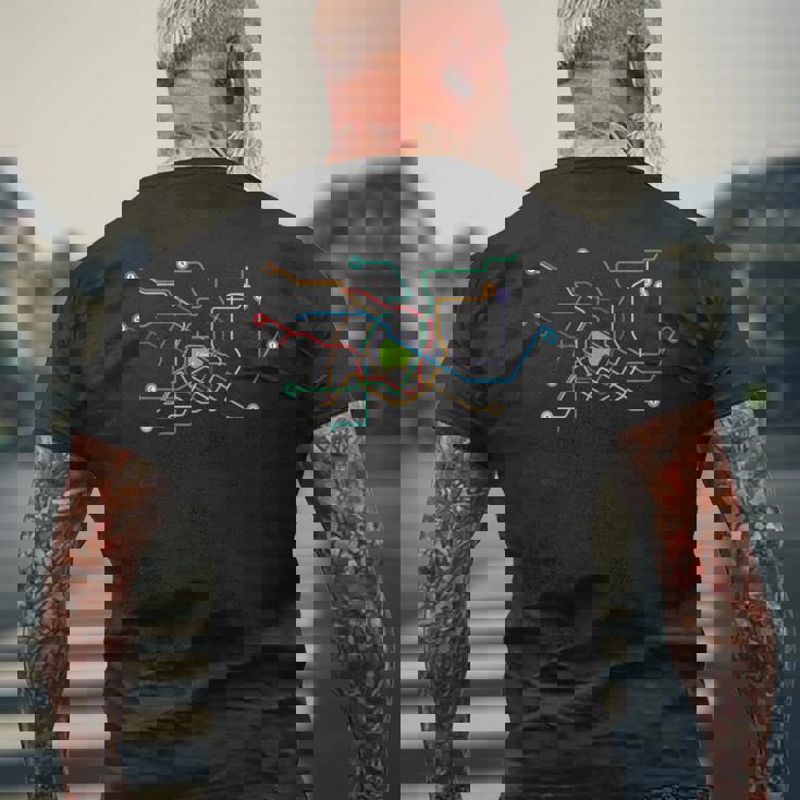 メトロ 全線 路線図 ロゴ 電車 メンズTシャツ バックプリント 高齢者への贈り物