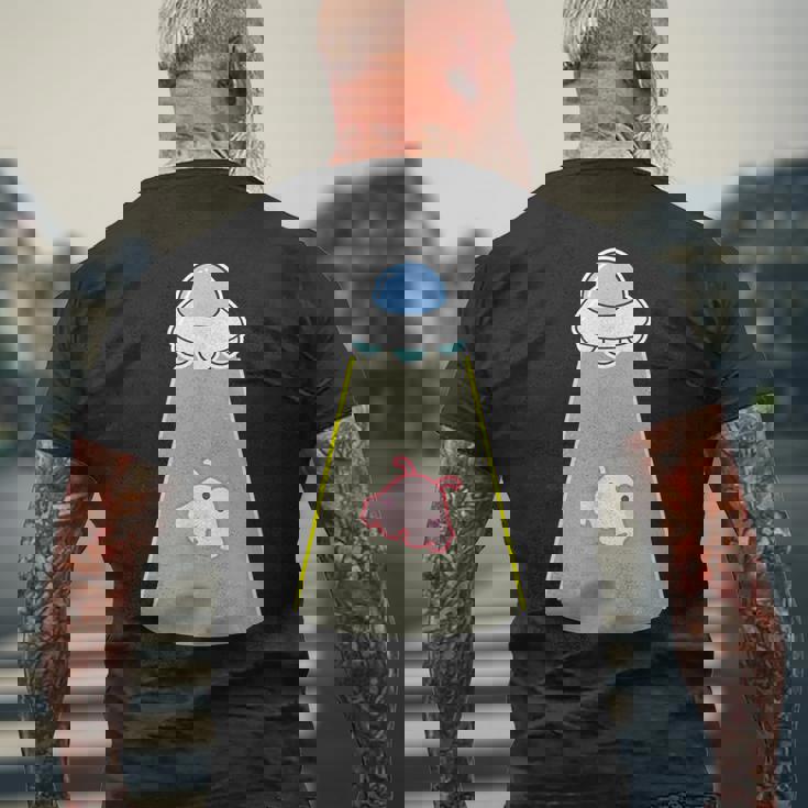 メンダコ《Ufo 遭遇》【どうぶつフレンズ】水族館 ゆるくて かわいい 面白い 動物 キャラクター メンズTシャツ バックプリント 高齢者への贈り物