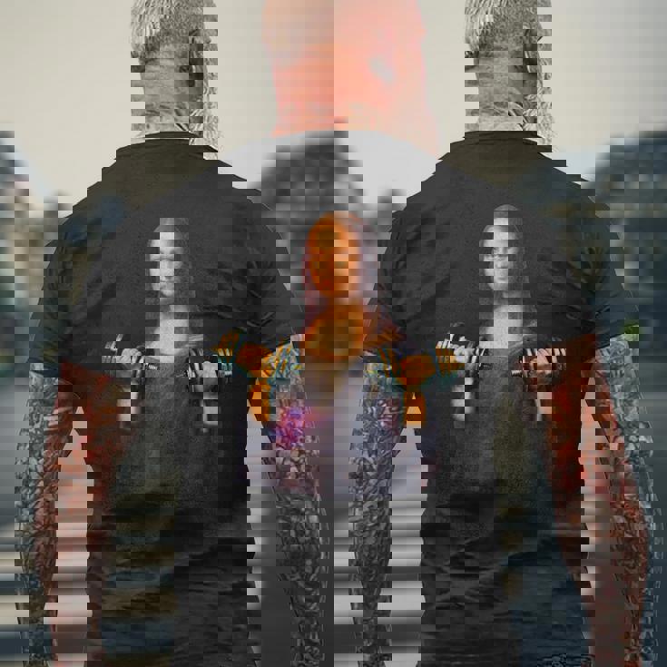 モナリザ 面白いtシャツ ジム 筋トレ 絵画 美術 メンズ おもしろ 面白い 服 おもしろグッズ ネタ メンズTシャツ バックプリント 高齢者への贈り物