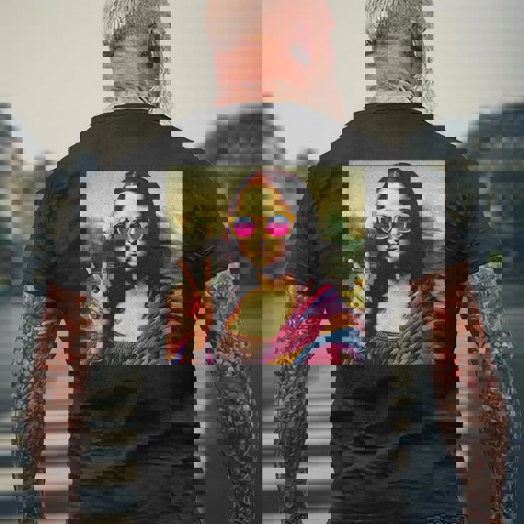 モナリザvサイン メンズTシャツ バックプリント 高齢者への贈り物