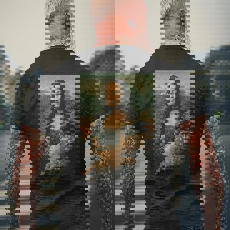 モナリザとオレンジ猫 面白いアートペインティング メンズTシャツ バックプリント 高齢者への贈り物