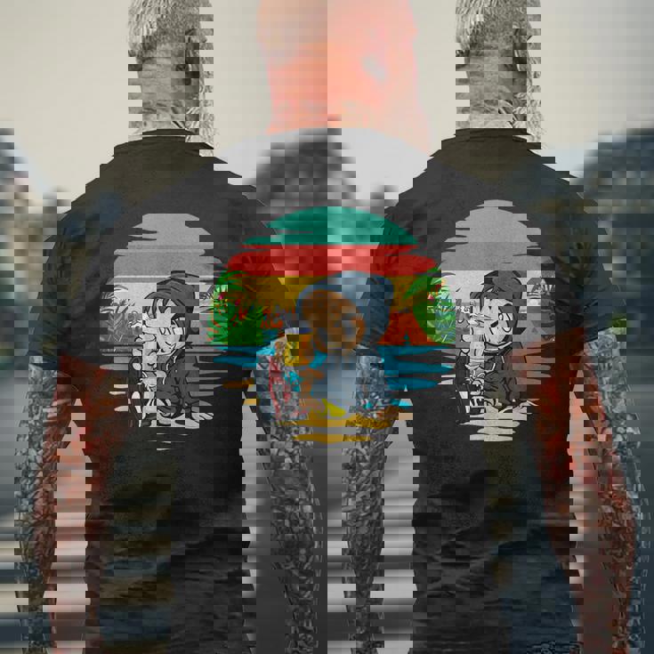 ヤシ、ビーチ、海、寒さ、太陽。 メンズTシャツ バックプリント 高齢者への贈り物