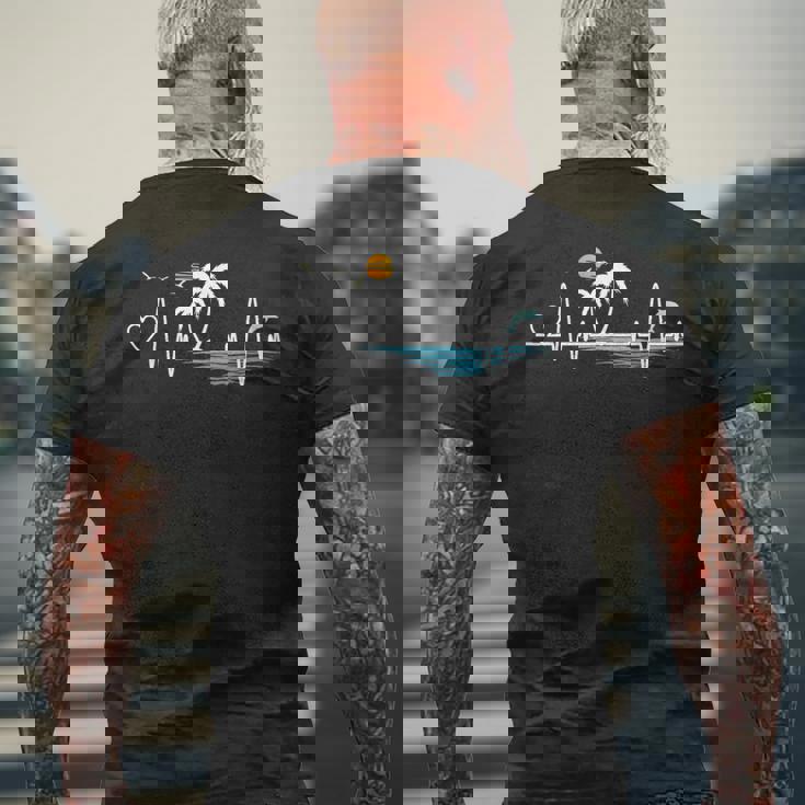 ヤシの木 ビーチ ハートビート トロピカル サンセット 夏 バケー メンズTシャツ バックプリント 高齢者への贈り物