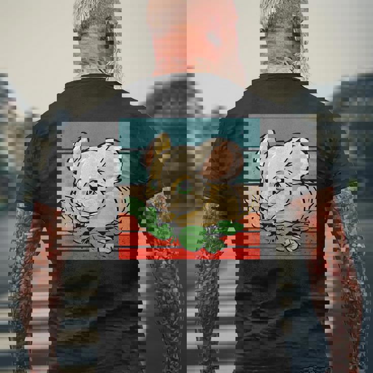 ヤマネ かわいい緑の葉 大きな目 愛らしい甘い動物 メンズTシャツ バックプリント 高齢者への贈り物