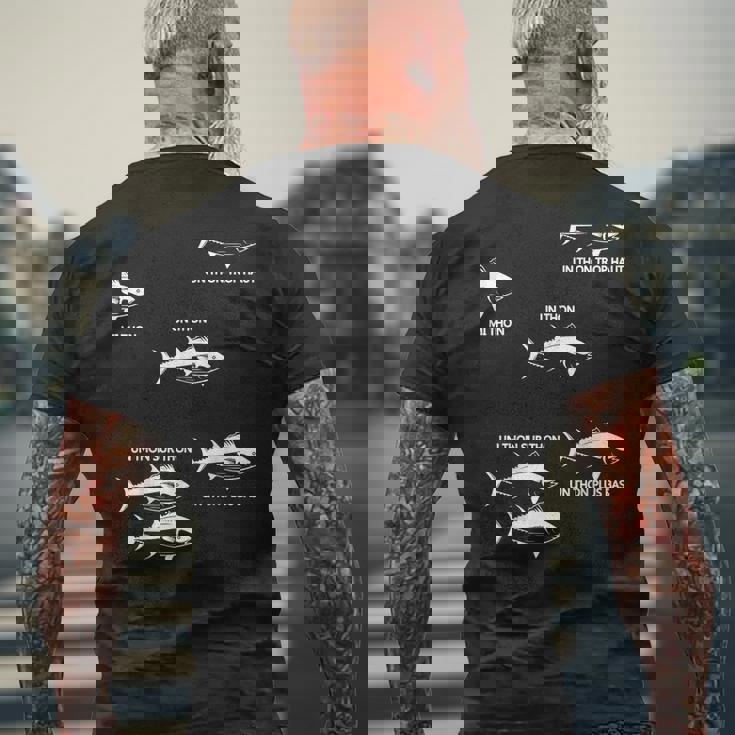 ユーモア マグロの魚の引用 漁師ファン向け メンズTシャツ バックプリント 高齢者への贈り物