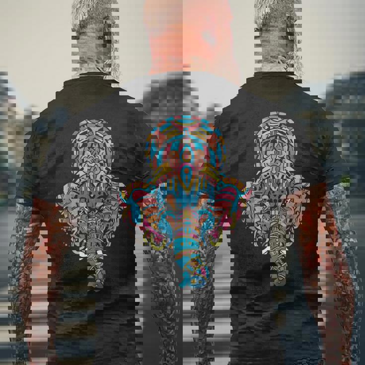 ヨガスピリチュアルヒンドゥー教象神ガネーシャ瞑想 メンズTシャツ バックプリント 高齢者への贈り物