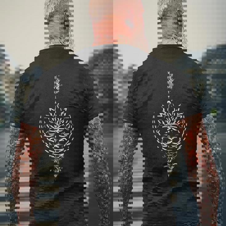 ヨガ用のアロームーンと無限のシンボルを持つロータス メンズTシャツ バックプリント 高齢者への贈り物