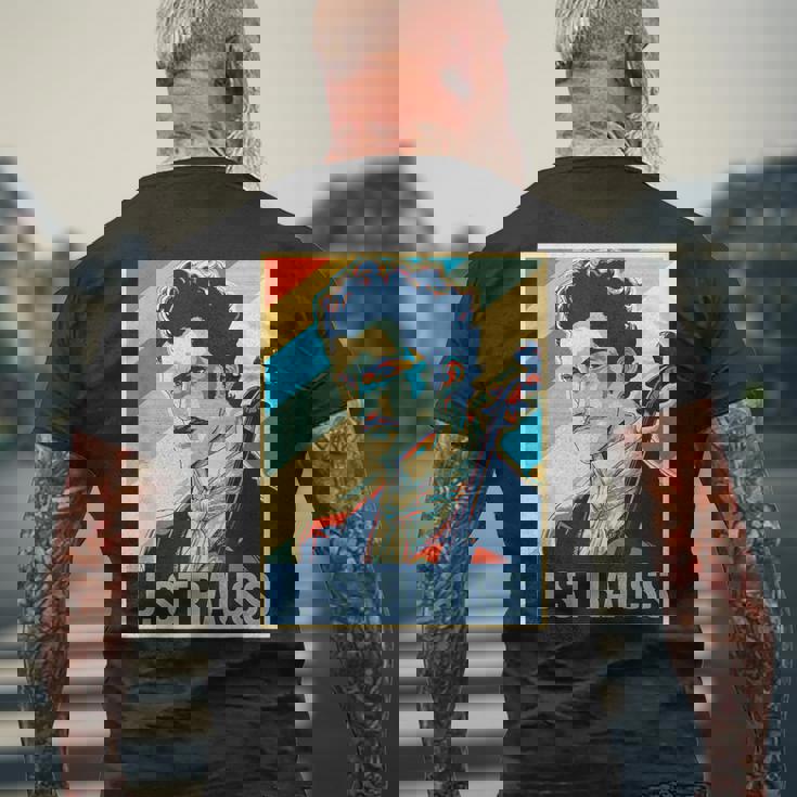 ヨハン・シュトラウス ポスター ミュージシャン 作曲家 メンズTシャツ バックプリント 高齢者への贈り物