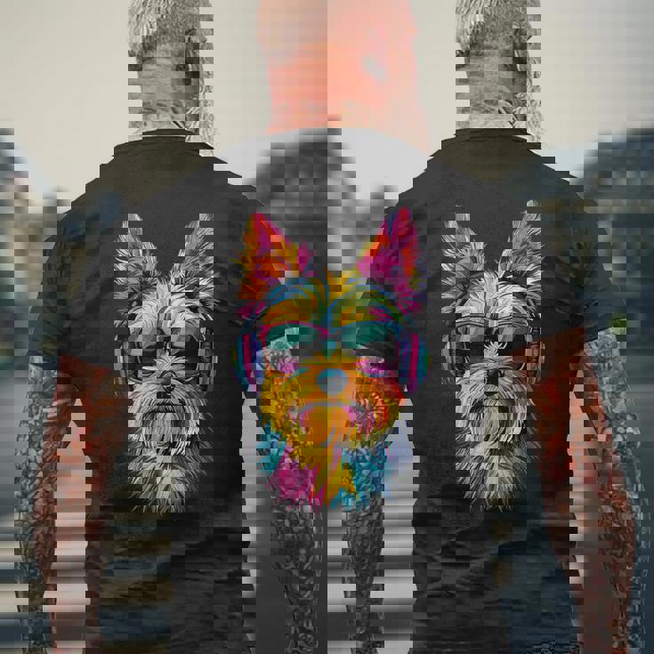 ヨークシャーテリア サングラス 愛犬家 スウィートヨーキー メンズTシャツ バックプリント 高齢者への贈り物