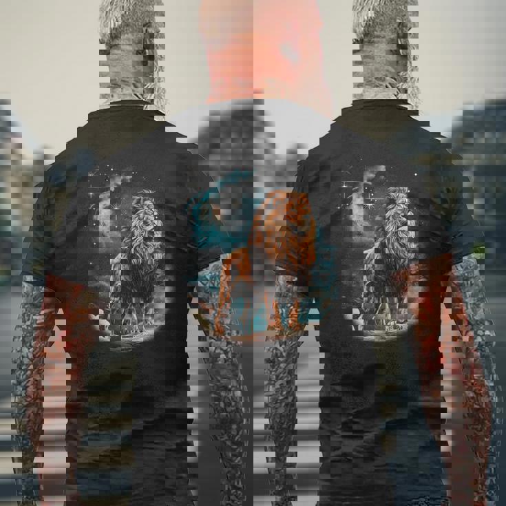 ライオン愛好家 カラフルな動物園の動物のライオン メンズTシャツ バックプリント 高齢者への贈り物