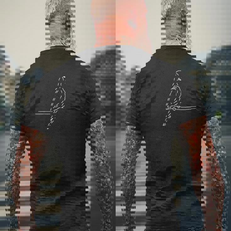 ラインアート 鳥類学者 喪の鳩 メンズTシャツ バックプリント 高齢者への贈り物