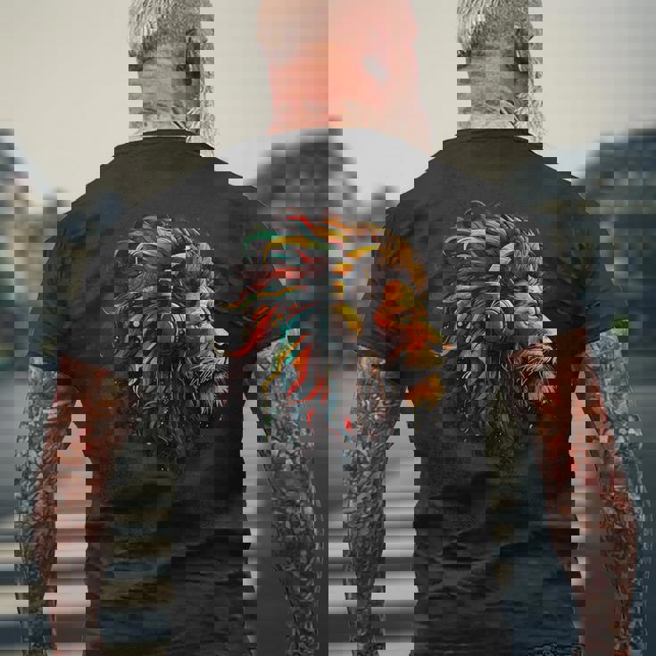 ラスタファリアン・ルーツ ギター ヒッピー ラスタ レゲエ ライオン ラスタファリ メンズTシャツ バックプリント 高齢者への贈り物