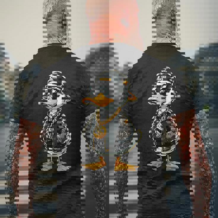 ラッパー スタイルの黄色いアヒルの子 ヒップホップ アヒルの子 メンズTシャツ バックプリント 高齢者への贈り物