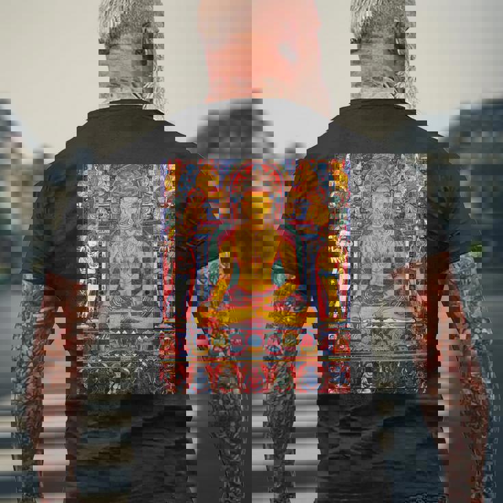 ラトナサンバヴァ チベット仏教 タンカ 曼荼羅 仏教 メンズTシャツ バックプリント 高齢者への贈り物