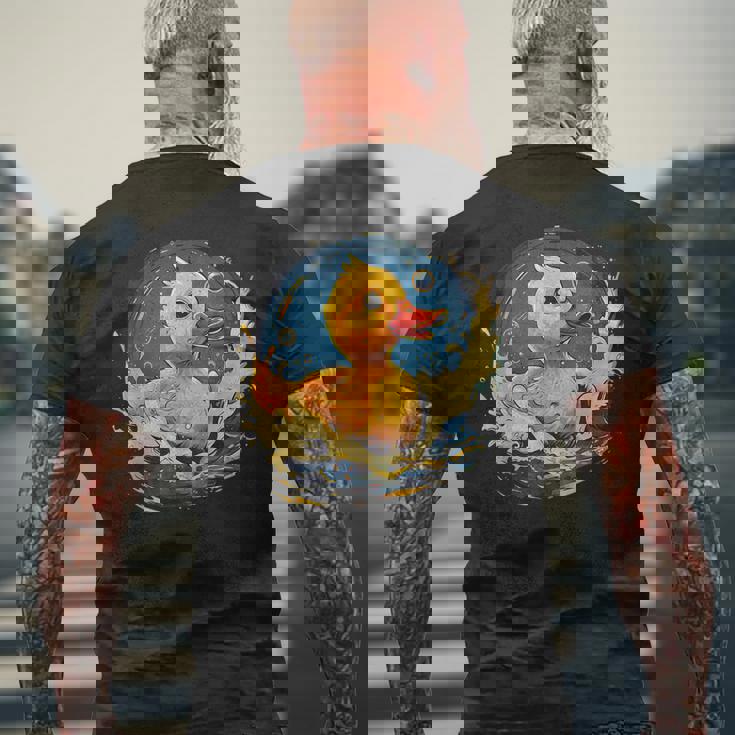 ラバーアヒル 水泳 お絵かき 水彩 ゴム ア メンズTシャツ バックプリント 高齢者への贈り物