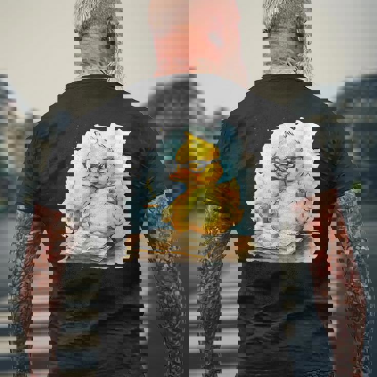 ラバーダックリーダー コーヒー愛好家 読書本 ラバーダッキー メンズTシャツ バックプリント 高齢者への贈り物