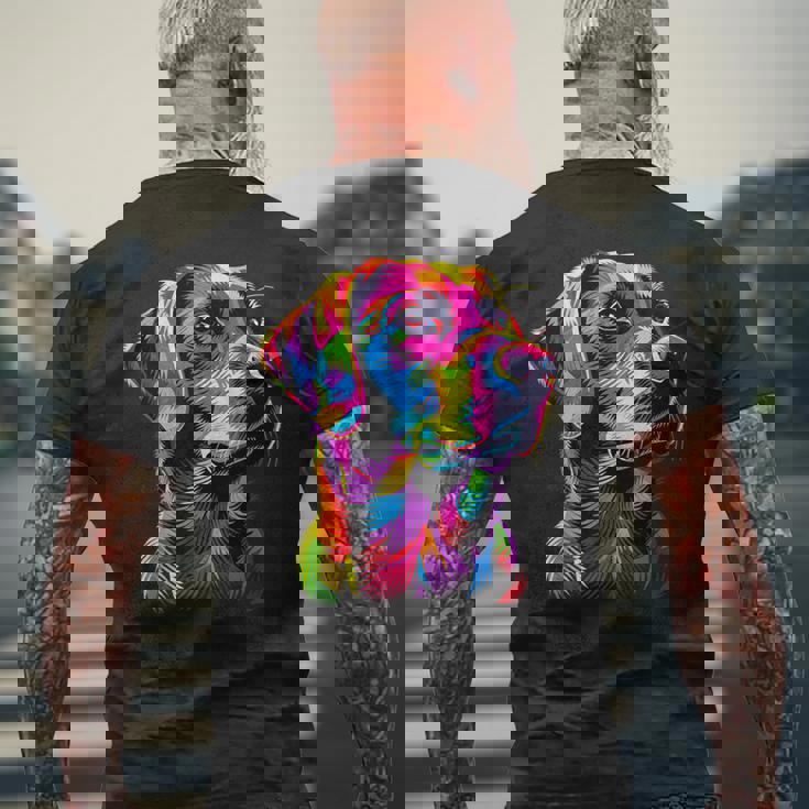 ラブラドールレトリバー カラフルカラー ポップアート グラフィック 犬 ラブラドール メンズTシャツ バックプリント 高齢者への贈り物