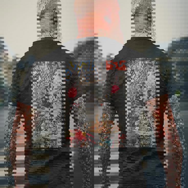 ラーメンヌードル 猫 ヴィンテージ 日本 Hip Hopヒップホップ かわいい オタク レトロ 猫 マンガ アニメ メンズTシャツ バックプリント 高齢者への贈り物