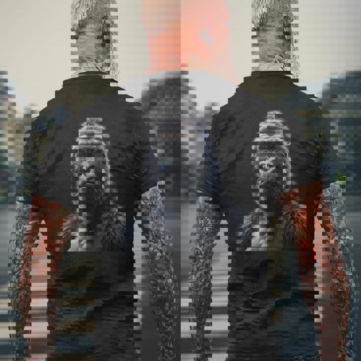 リアルなゴリラアートtシャツ、野生動物の霊長類の肖像画。 メンズTシャツ バックプリント 高齢者への贈り物