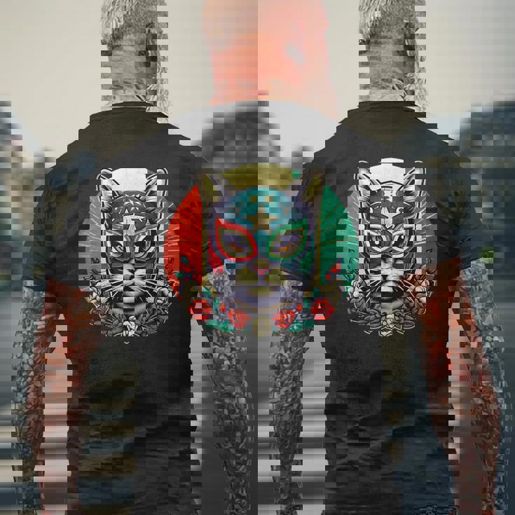 ルチャ リブレ クールキャットマスク ルチャドールマスク メンズTシャツ バックプリント 高齢者への贈り物