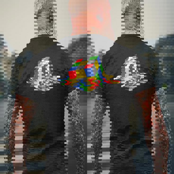 ルービックキューブパズル 溶けるクールなグラフィックデザイン メンズTシャツ バックプリント 高齢者への贈り物