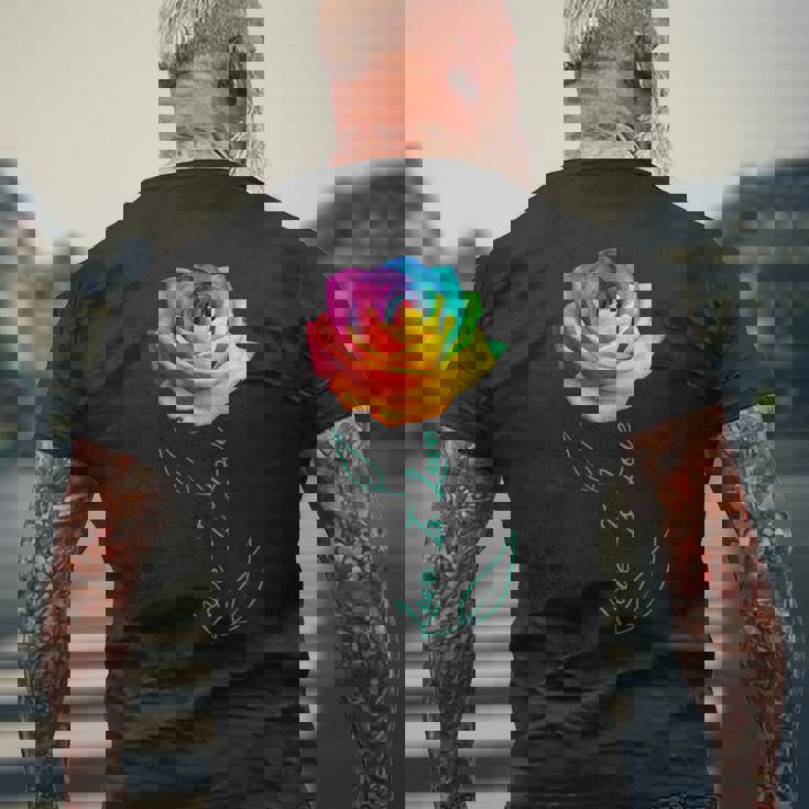 レインボー ローズ Lgbtq 花 メンズTシャツ バックプリント 高齢者への贈り物