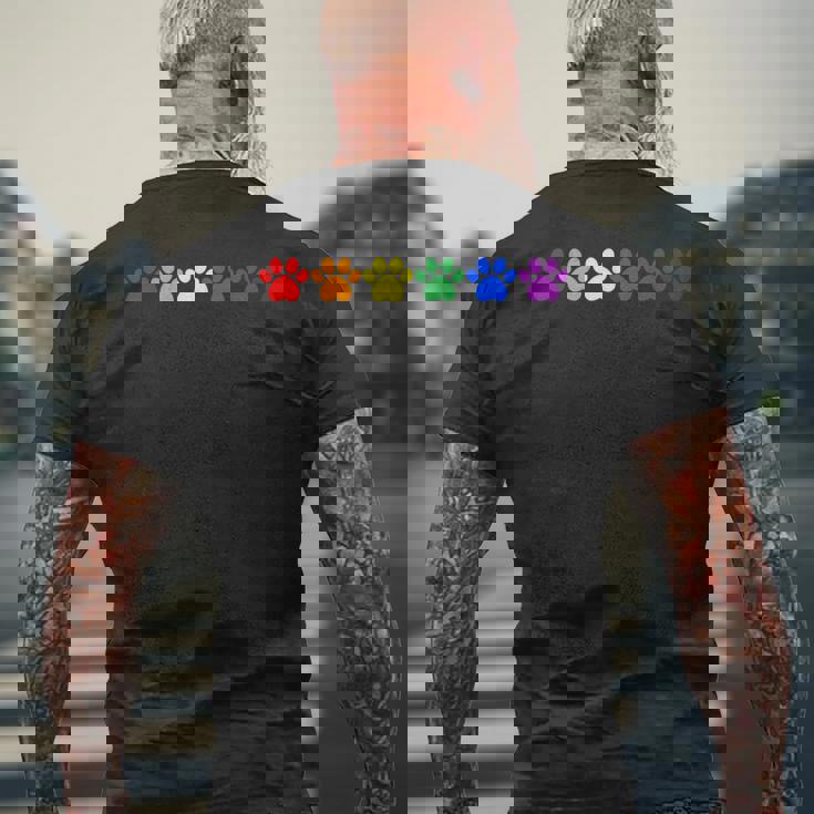 レインボー肉球 Lgbtq プライド ミニマル メンズTシャツ バックプリント 高齢者への贈り物