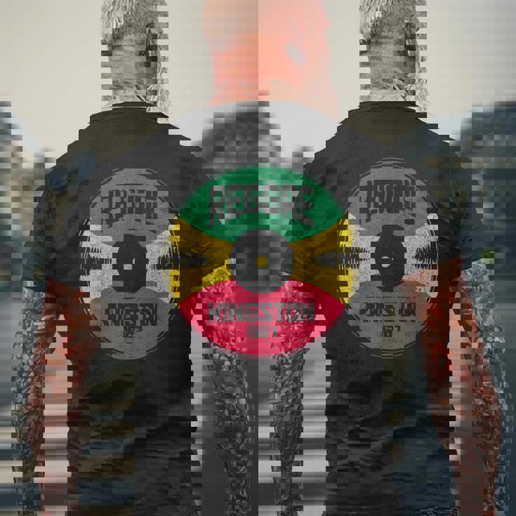 レゲエ ミュージック ビニールレコード キングストン ジャマイカ ヴィンテージ ジャマイカ メンズTシャツ バックプリント 高齢者への贈り物