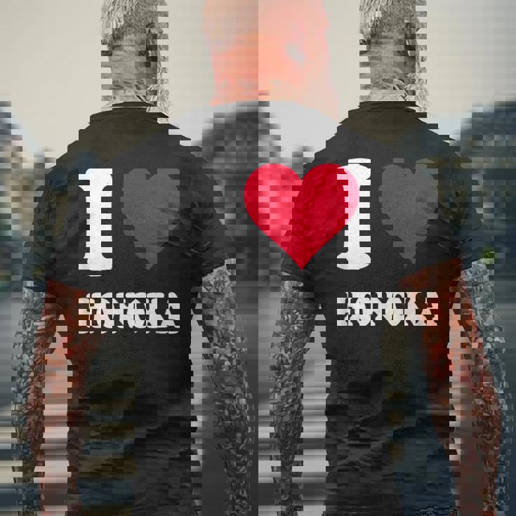 レッドハート I Love Honoka メンズTシャツ バックプリント 高齢者への贈り物