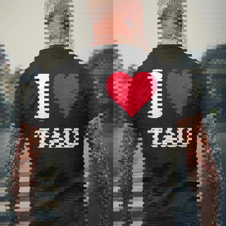 レッドハート I Love Tau メンズTシャツ バックプリント 高齢者への贈り物