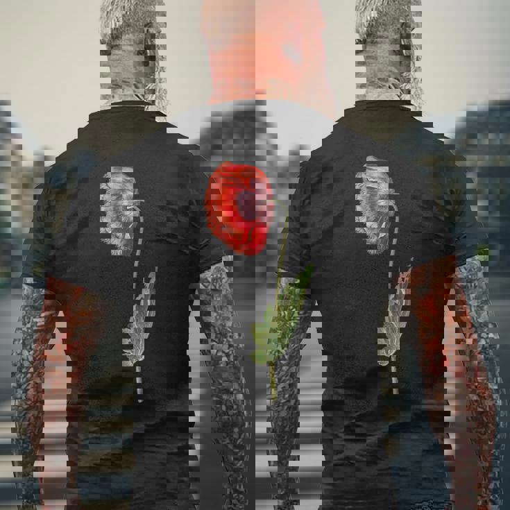 レッドポピーフラワー ボタニカルポピー レッドポピー メンズTシャツ バックプリント 高齢者への贈り物