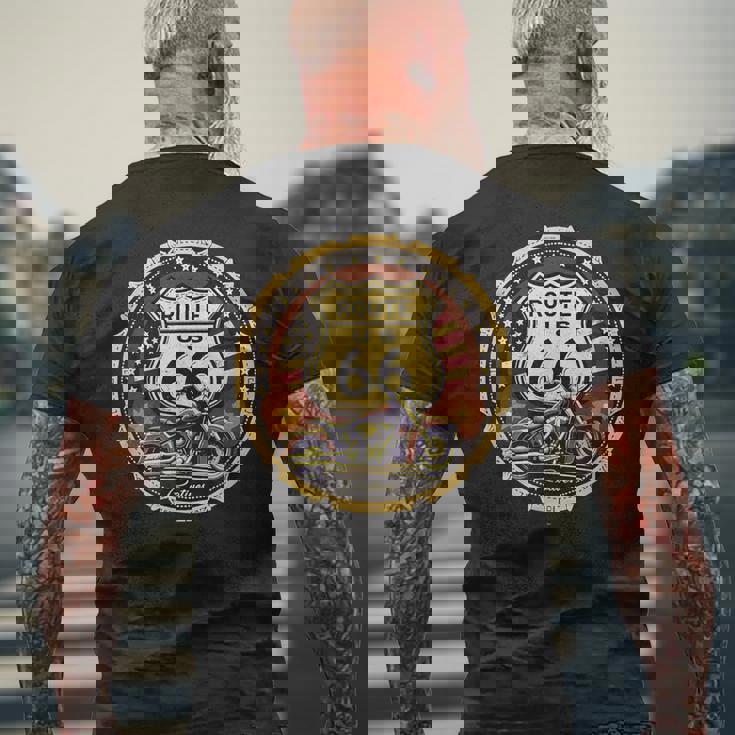 レトロ ルート66 ロードトリップ ヴィンテージ アドベンチャー メンズTシャツ バックプリント 高齢者への贈り物